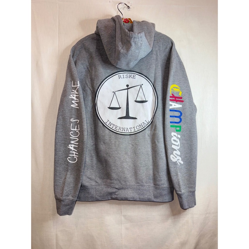 Riskè Chances Make Champions Hoodie Heather Gray Graphic Sweatshirt Unisex Large - Picture 6 of 6